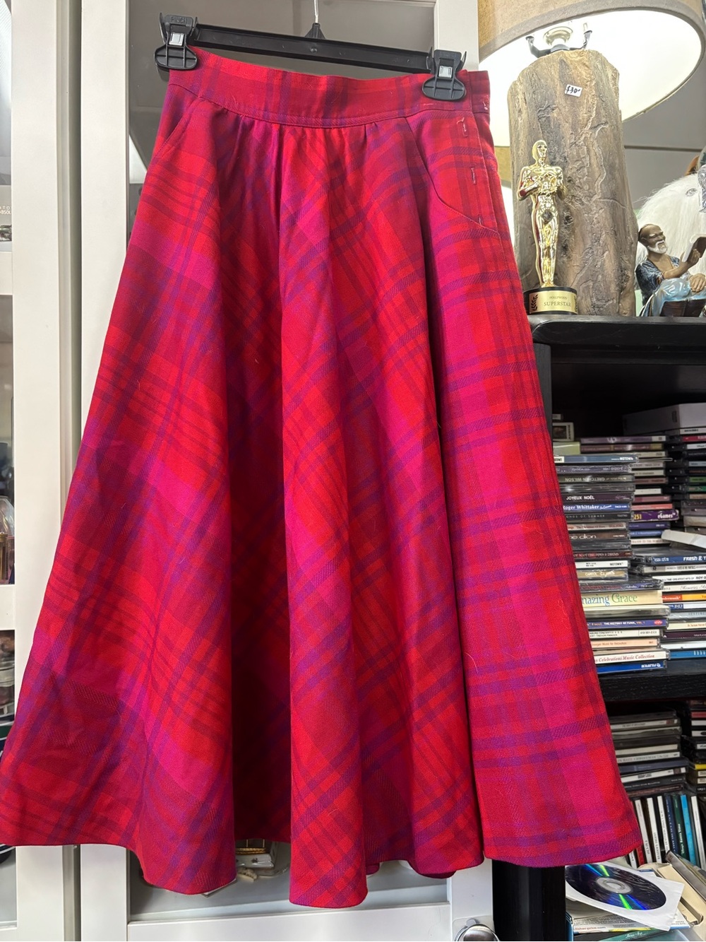 Vintagr Claiborne Red and Pink Plaid Circle Skirt 100% Wool Size 8